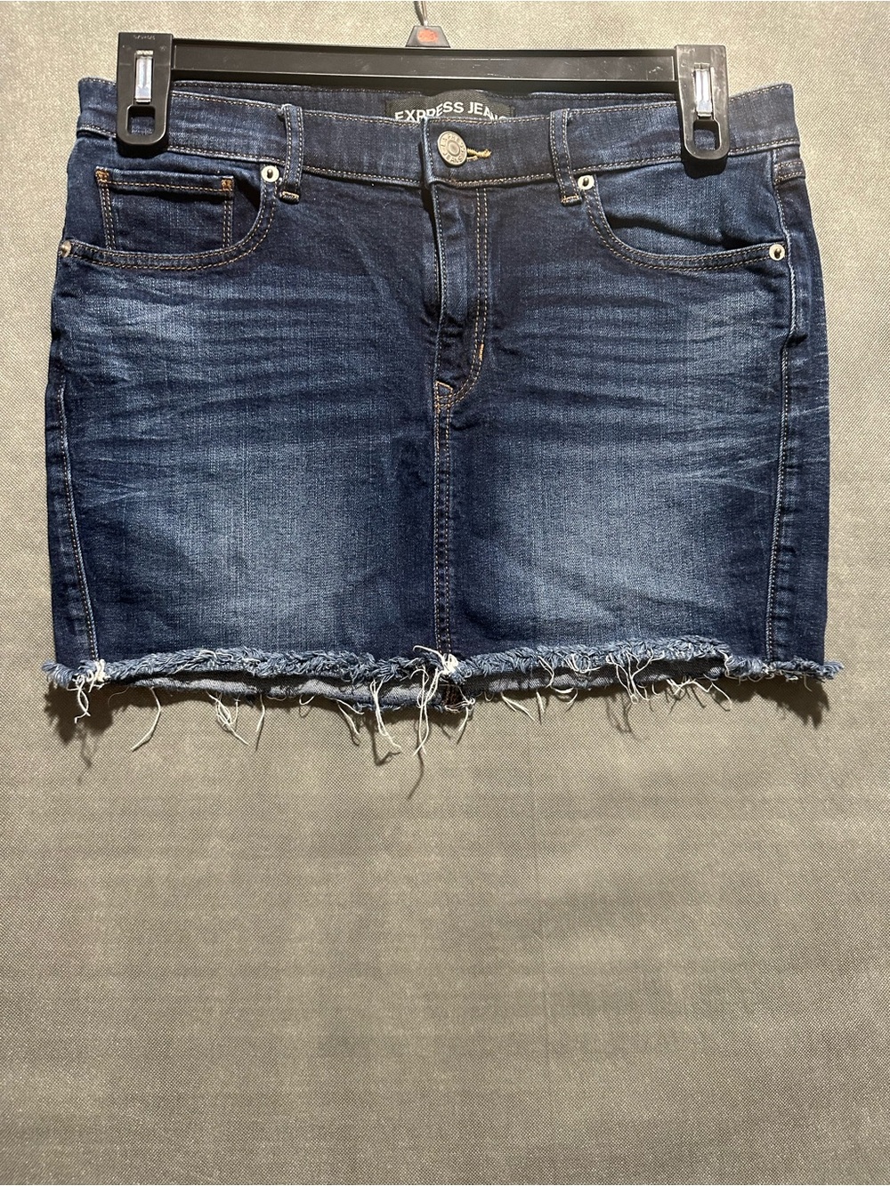 Express Jeans Distressed Raw Hem Denim Mini Skirt Dark Wash Size 8